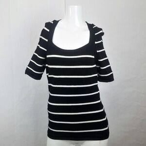 WHBM Women's Black & White Striped Half Sleeve Top - Size Small